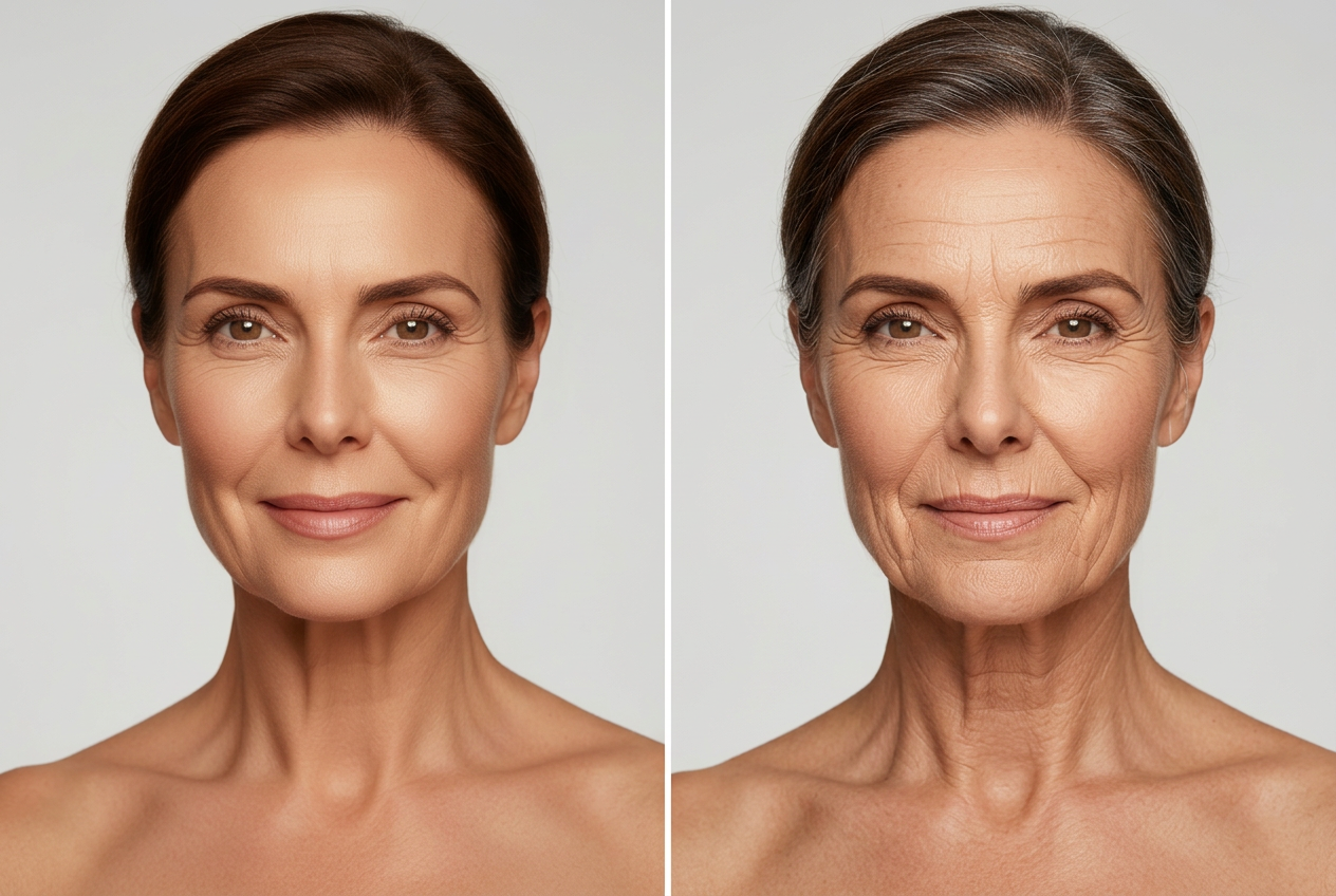 Woman before and after using the Screen Presence Kit — enhanced bone structure and dimension